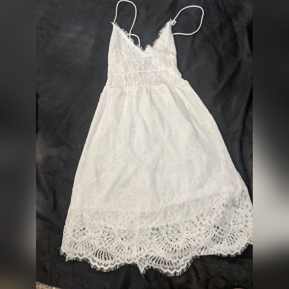 White lace summer dress with lace up back